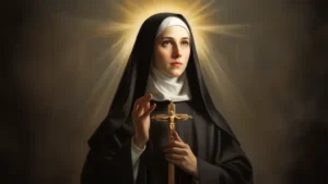 Święta Rita z krucyfiksem w dłoniach
